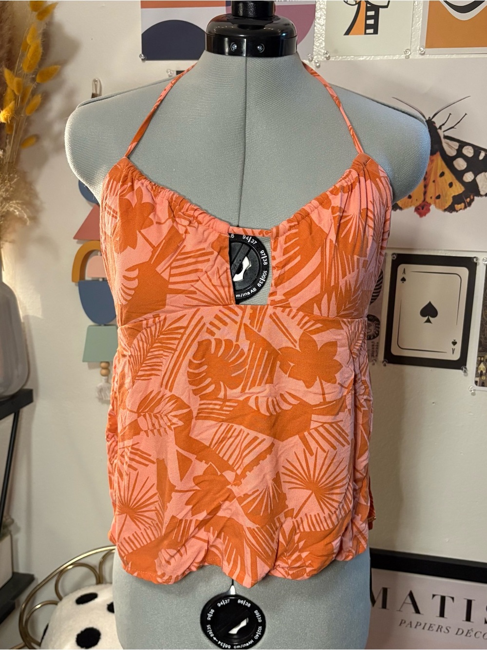 Volcom Women’s Tropical Floral Halter Top Orange Pink Size L